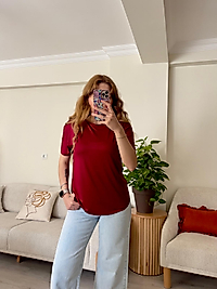 Bordo Lazer Kesim Oysh Salaş T-shirt