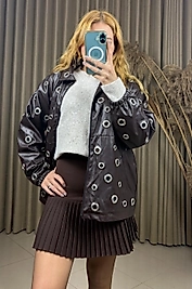 Full Likralı Yarı Piliseli Kumaş Etek Acı Kahve