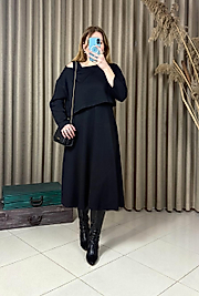 Siyah Modal Askılı Elbise Crop Bluz Takım