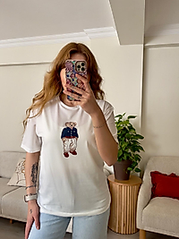 Ayıcık Baskılı Beyaz T-shirt