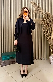 Tensel Kumaş Gömlekli Elbise Takım Siyah