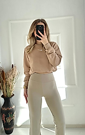 Oysh Toparlayıcı Şardonlu İspanyol Paça Bej Tayt