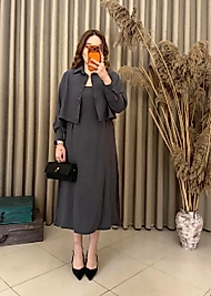 Tensel Kumaş Gömlekli Elbise Takım Füme