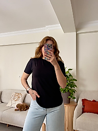 Siyah Lazer Kesim Oysh Salaş T-shirt