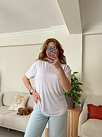 Beyaz Lazer Kesim Oysh Salaş T-shirt