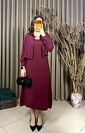 Tensel Kumaş Gömlekli Elbise Takım Bordo