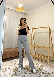 Oysh Toparlayıcı Şardonlu İspanyol Paça Açık Gri Tayt