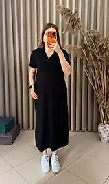 Polo Yaka Modal Elbise Siyah