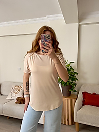 Bej Lazer Kesim Oysh Salaş T-shirt