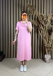 Polo Yaka Modal Elbise Pembe