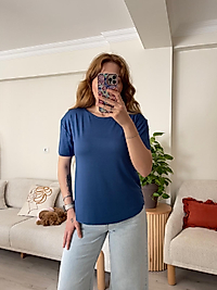 Mavi Lazer Kesim Oysh Modal Salaş T-shirt