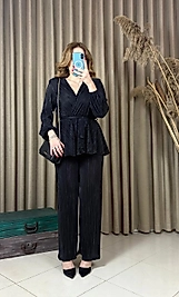 Siyah Volanlı Bluz Pantolon Takım