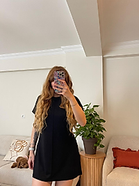 Oysh Modal Siyah Elbise - Tunik