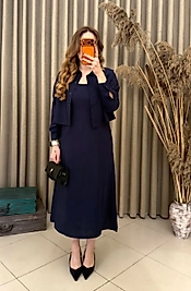 Tensel Kumaş Gömlekli Elbise Takım Lacivert