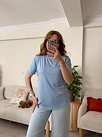 Bebe Mavisi Lazer Kesim Oysh Salaş T-shirt