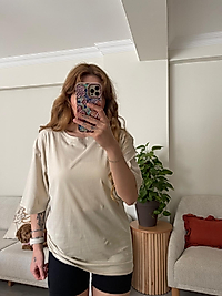 Zra Marka Oversize Bej T-shirt