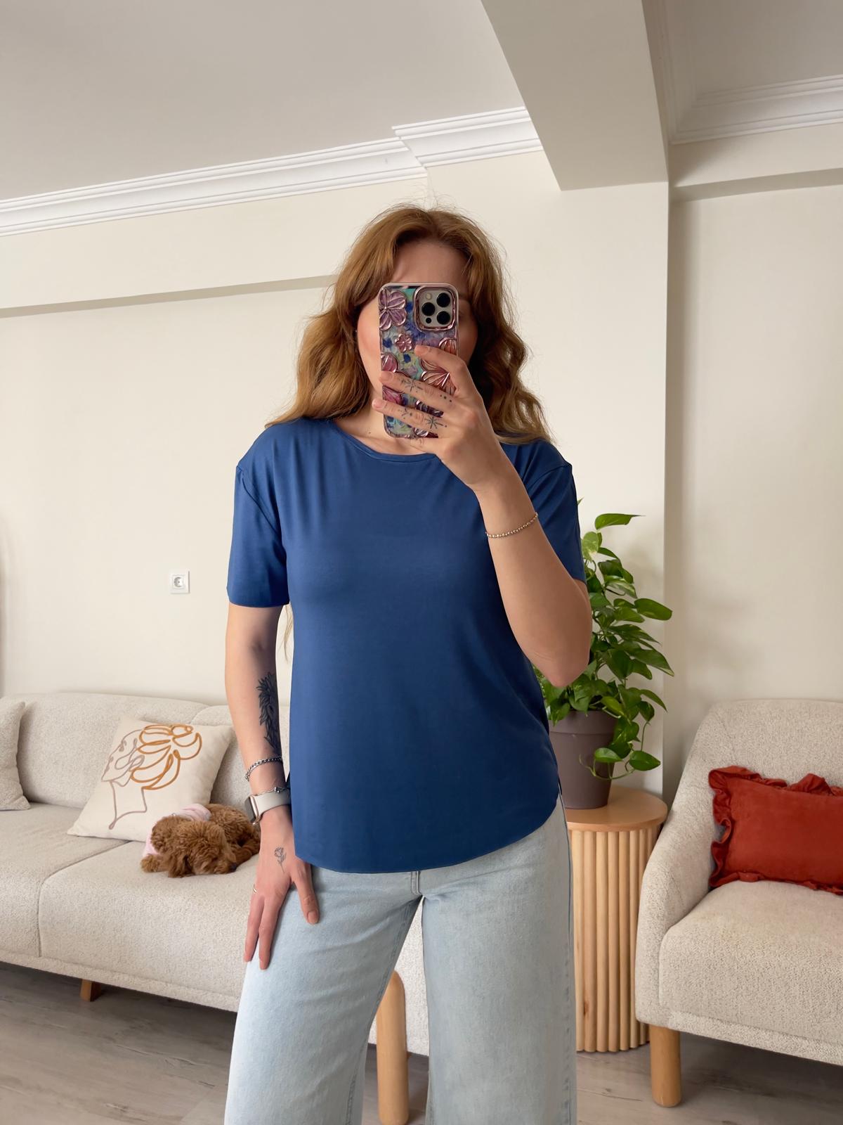 Mavi Lazer Kesim Oysh Modal Salaş T-shirt