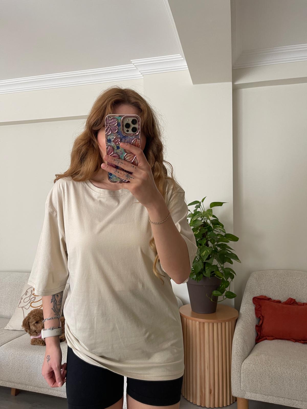 Zra Marka Oversize Bej T-shirt