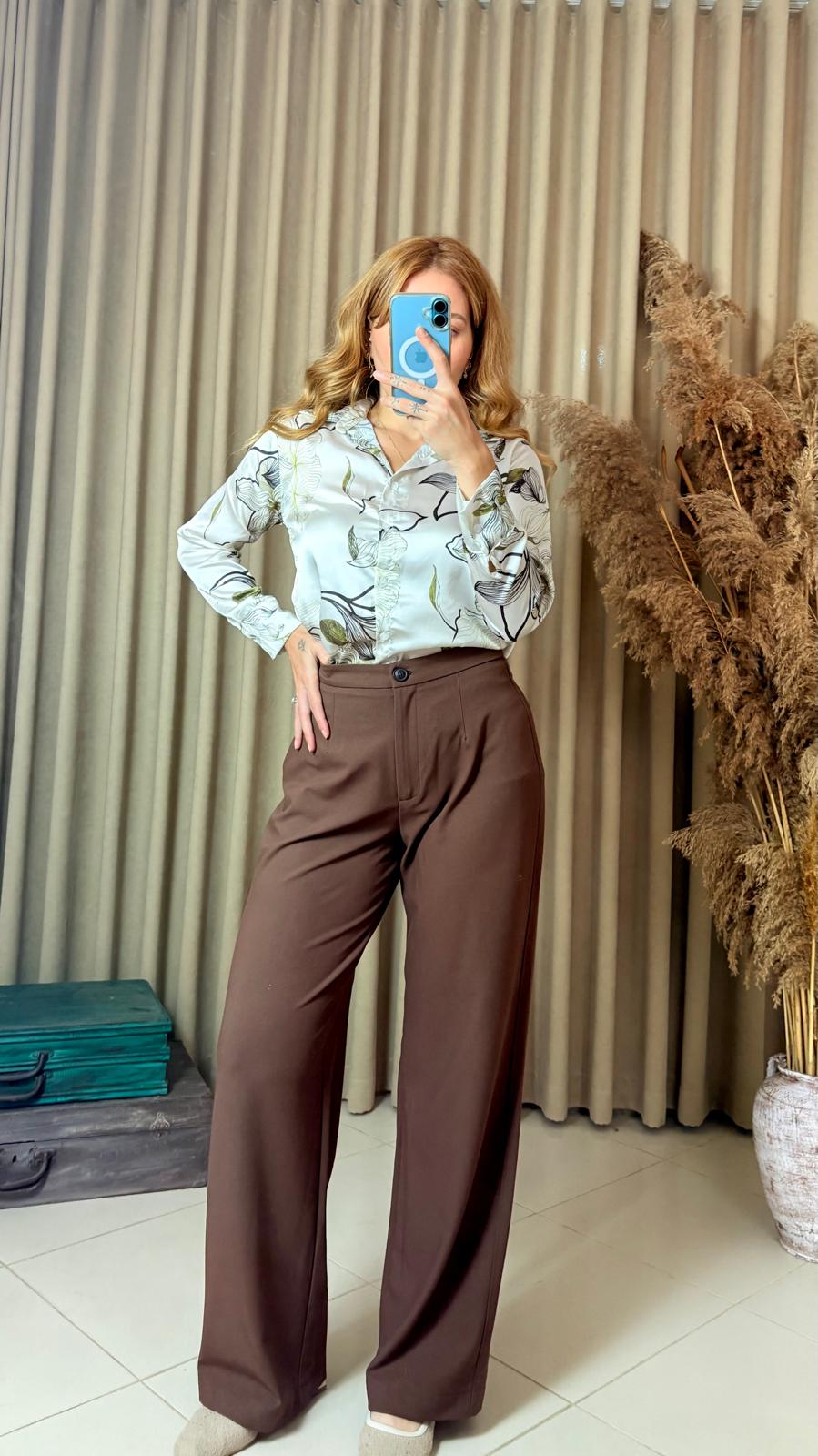 Siyah-Yeşil Çiçek Desenli Saten Gömlek