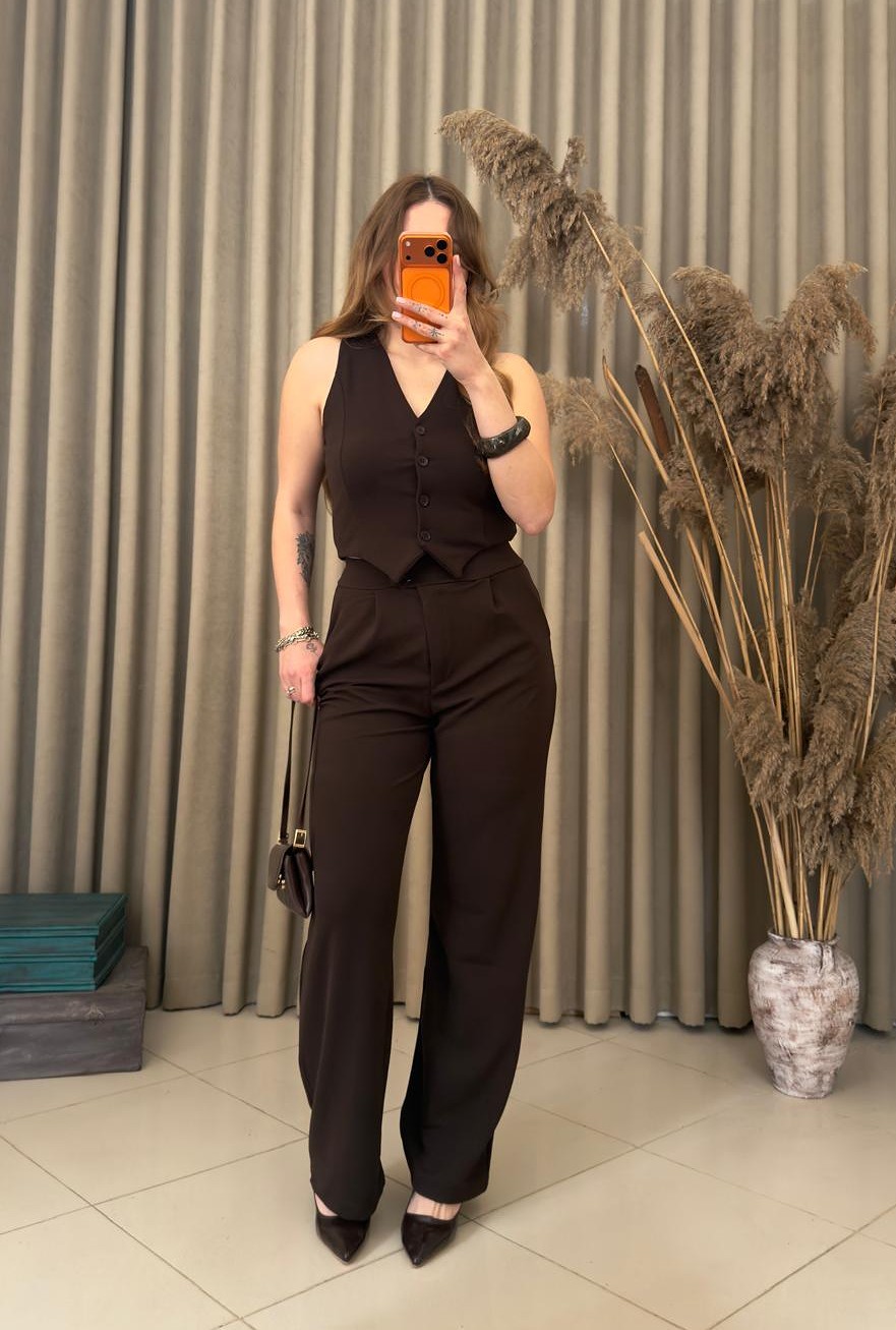 Pantolon Yelek Takım Kahverengi